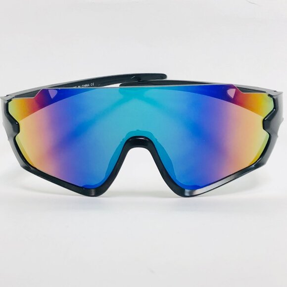 Sports Sunglasses Blue Mirror Lens  Shield Beach Shades Cover Face UV Protection - Picture 3 of 3